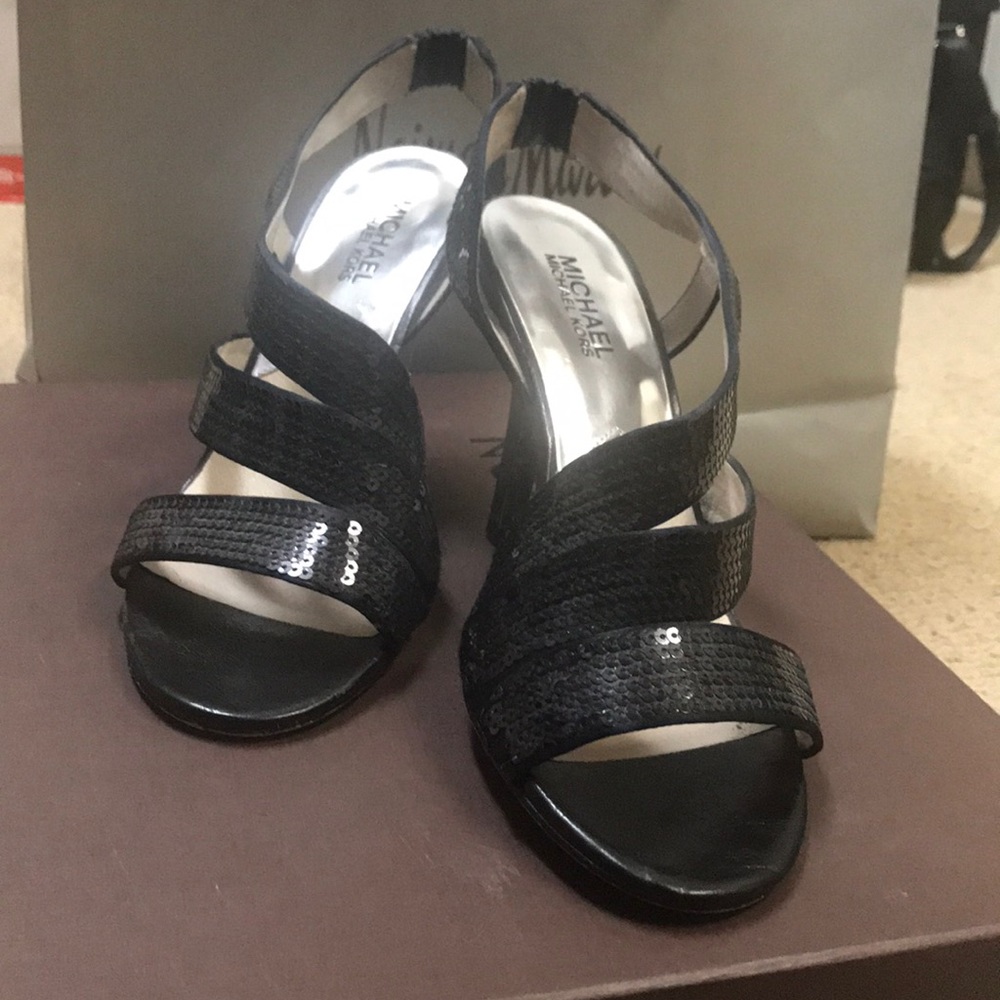Michael Kors black sequin strappy heels